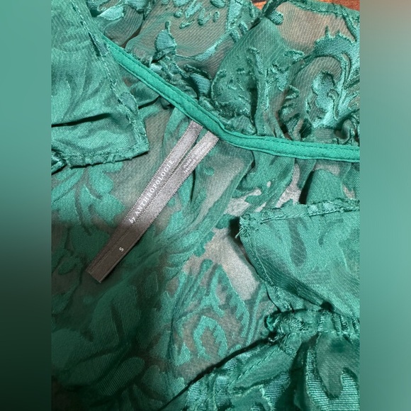 Anthropologie Marais Satin Maxi Dress Burnout Tiered Dark Green Size Small - Picture 8 of 9